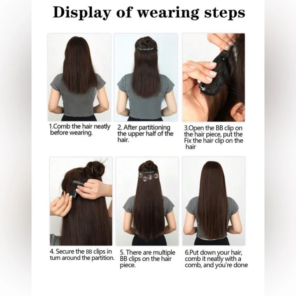 Voluminizing Full head Hair Extensions Set in Black - Clip ins 24 in long - Picture 9 of 9